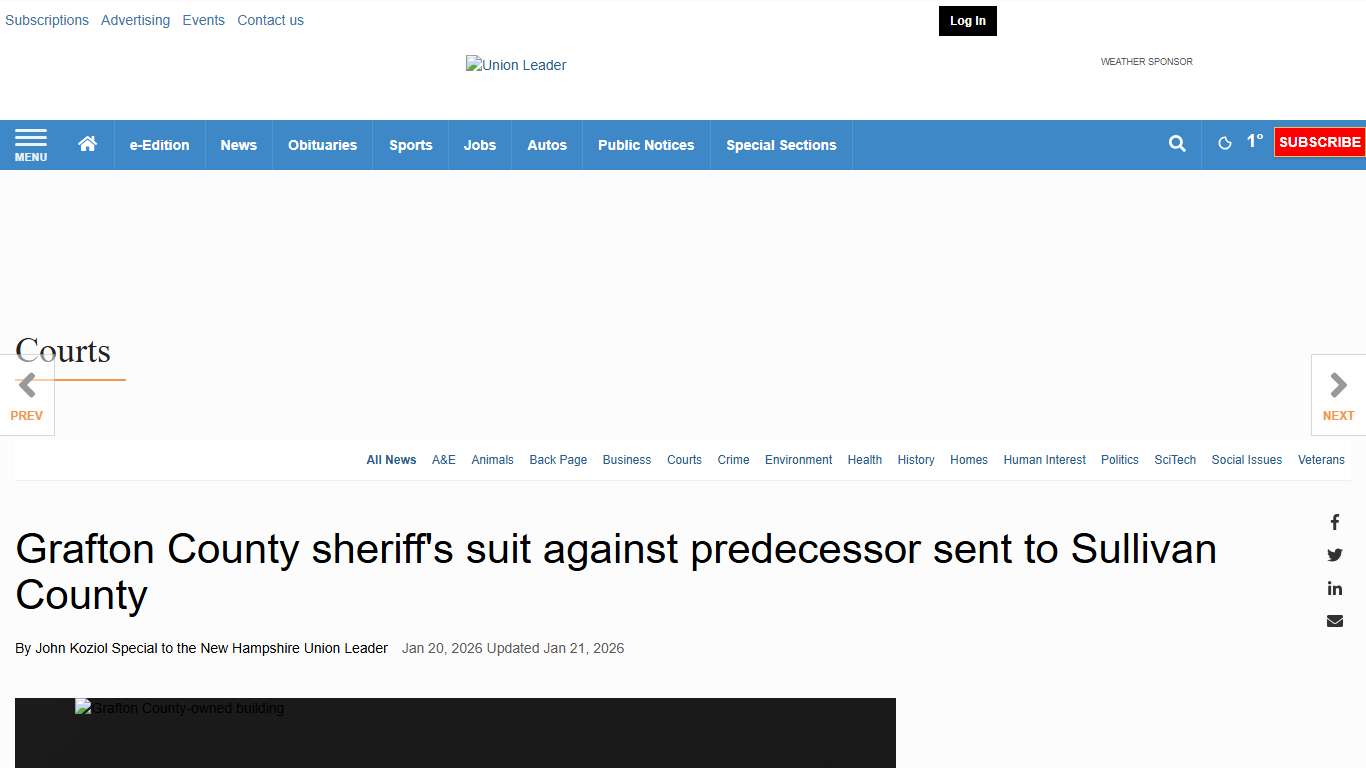 Grafton County sheriff's suit against predecessor sent to Sullivan County Courts unionleader.com