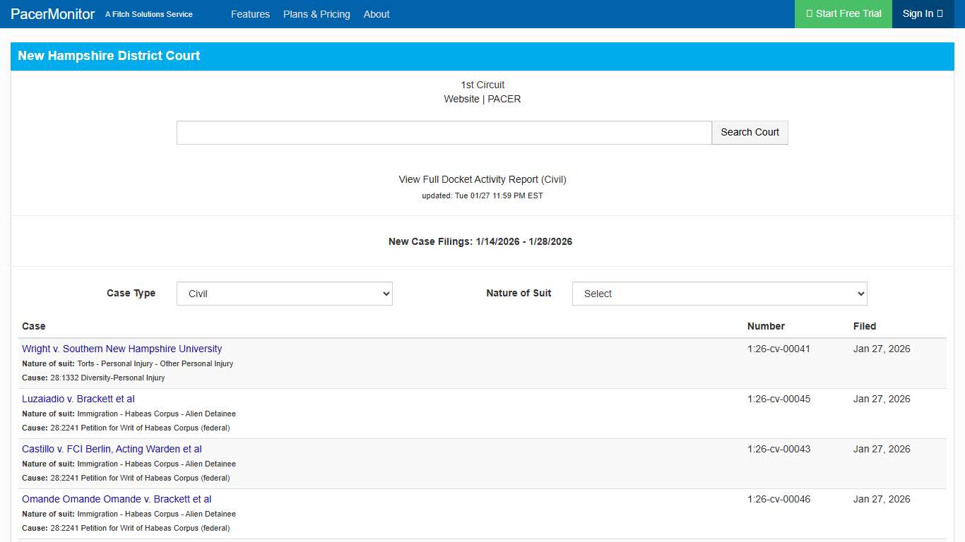 New Hampshire District Court Information Page