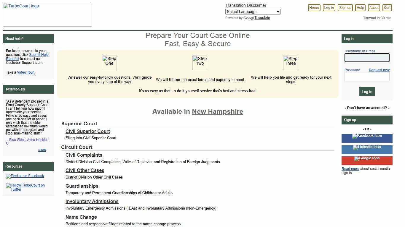TurboCourt - Legal Paperwork Assistance - New Hampshire