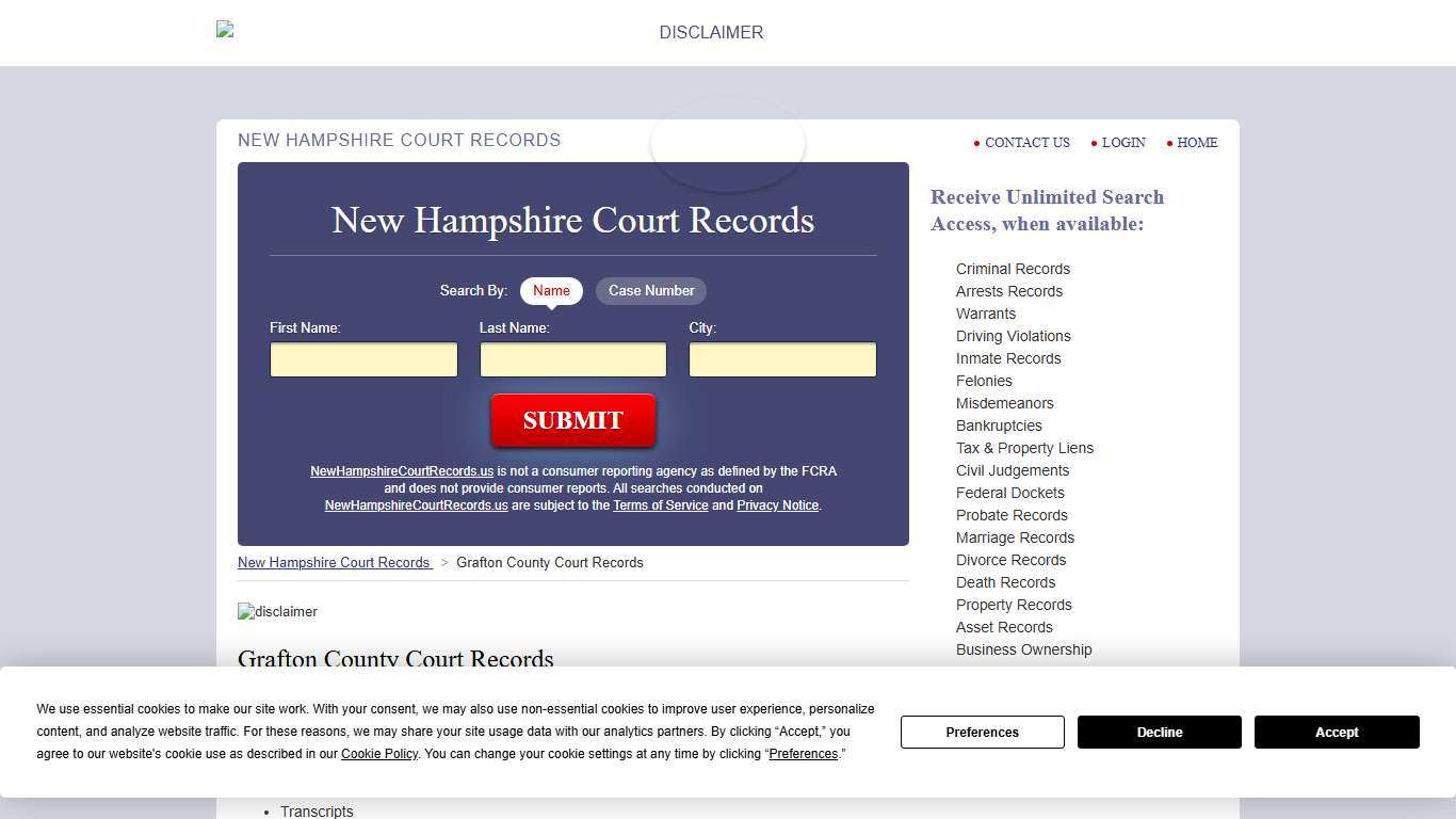 Grafton County Court Records NewHampshireCourtRecords.us